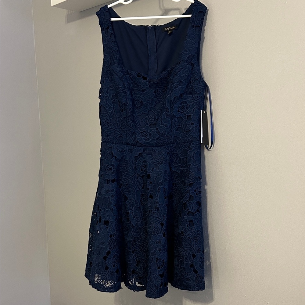 City Studio Deep Blue Lace Mini Dress